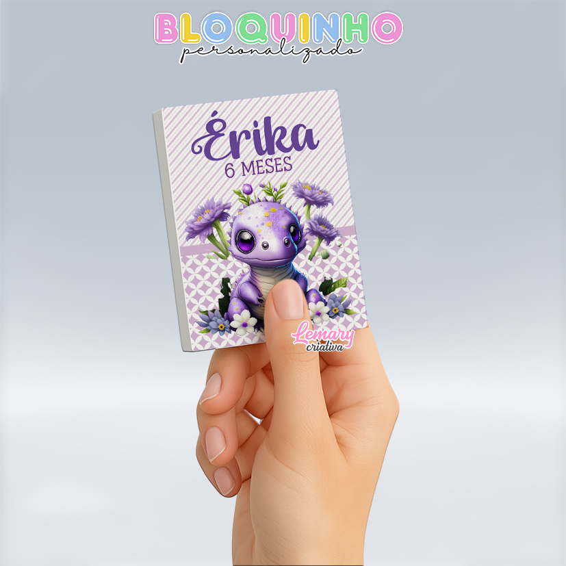 Bloquinho personalizado Dinossauro baby 100fls 7x10cm Mod.006 (12 unidades)