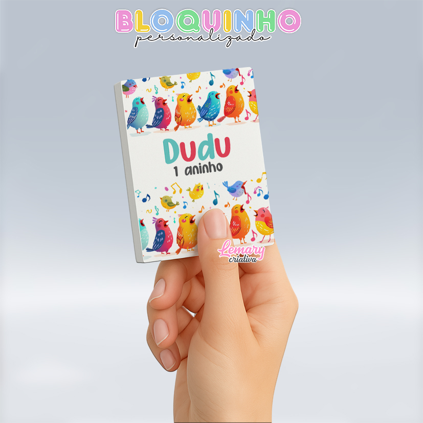 Bloquinho personalizado Passarinhos cantando 100fls 7x10cm Mod.0001 (12 unidades)