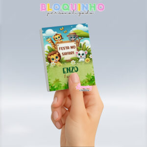 Bloquinho personalizado Safari baby 100fls 7x10cm Mod.0001 (12 unidades)