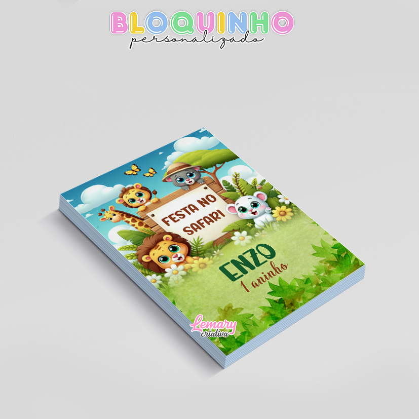 Bloquinho personalizado Safari baby 100fls 7x10cm Mod.0001 (12 unidades) - Imagem 2