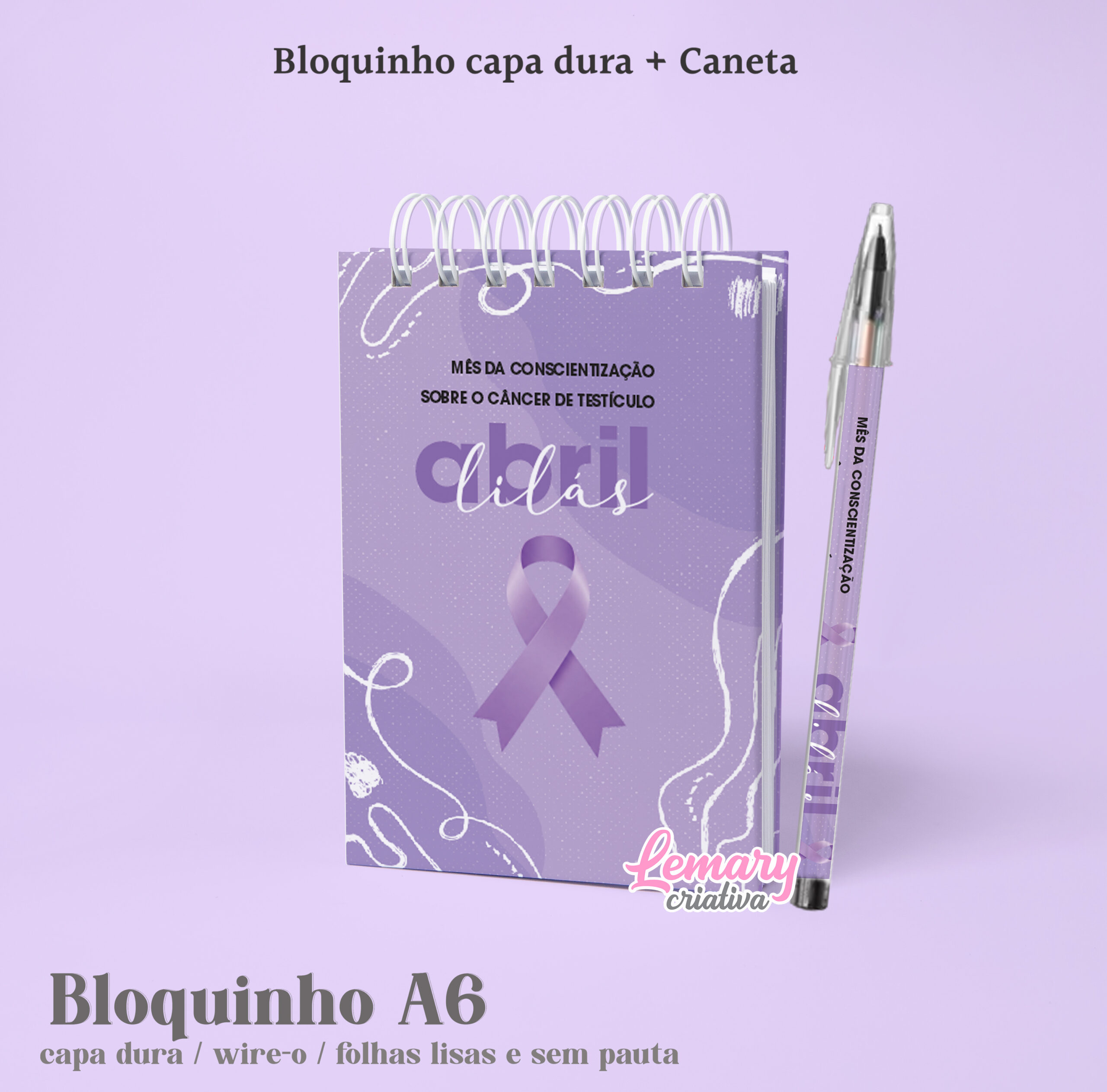 Kit Bloco Campanha Abril lilás 10x15cm com caneta Mod.0001