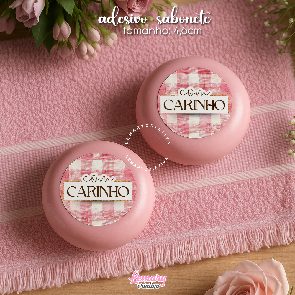 Adesivo para Sabonete Redondo Dia das Mães Mod.0002 (60 unidades) Com carinho