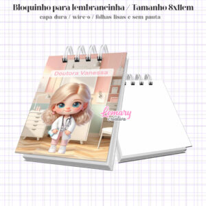 Bloquinho Profissão Medicina Médica loira 8x11cm Capa Dura e Wire-o Mod.0001