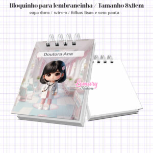 Bloquinho Profissão Medicina Médica morena 8x11cm Capa Dura e Wire-o Mod.0001