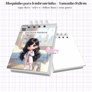 Bloquinho Profissão Medicina Médica morena 8x11cm Capa Dura e Wire-o Mod.0002