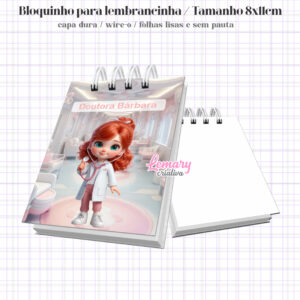 Bloquinho Profissão Medicina Médica Ruiva 8x11cm Capa Dura e Wire-o Mod.0001