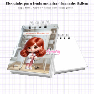 Bloquinho Profissão Medicina Médica Ruiva 8x11cm Capa Dura e Wire-o Mod.0002