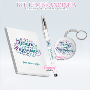 Bloquinho com Chaveiro e Caneta Técnica em Enfermagem Mod.0001 (12 Kits)